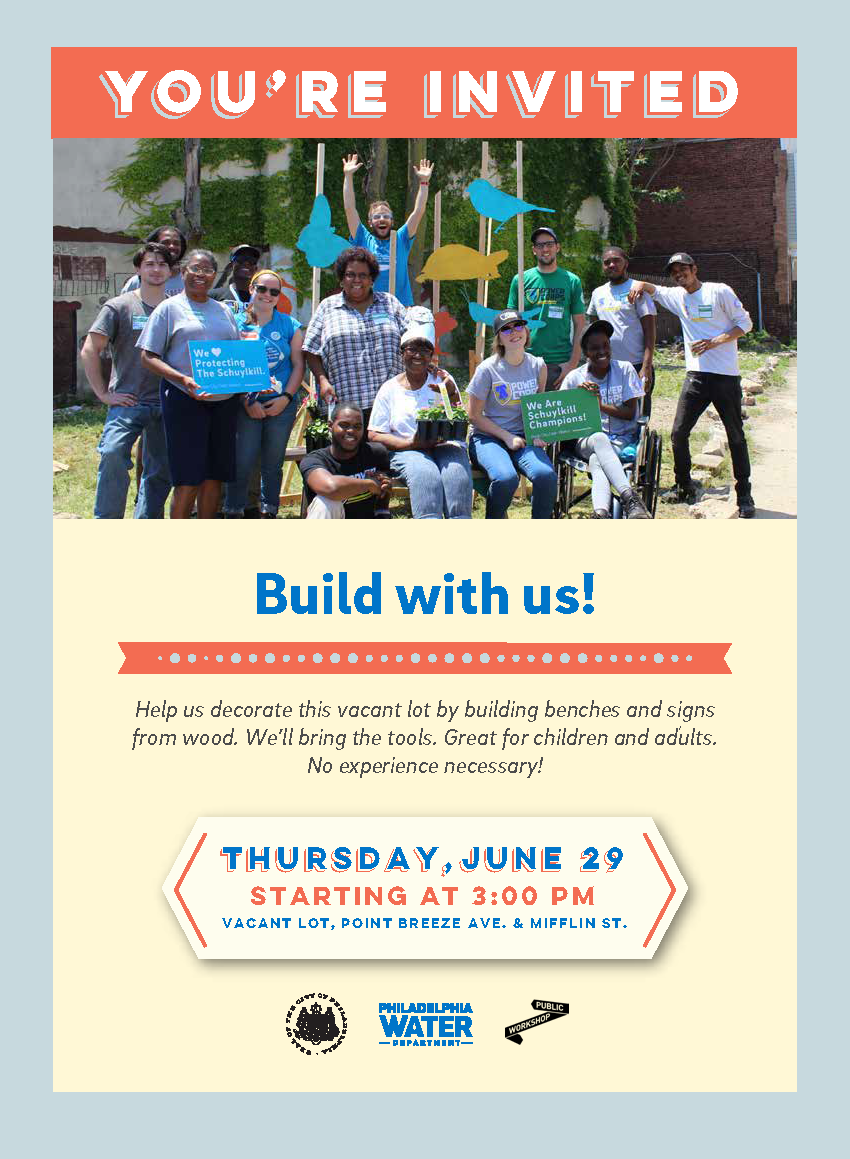 Residents are invited to join this collaborative “community build” June 29 at 3 p.m. and construct decorative wooden benches and signs for the emerging neighborhood green space
