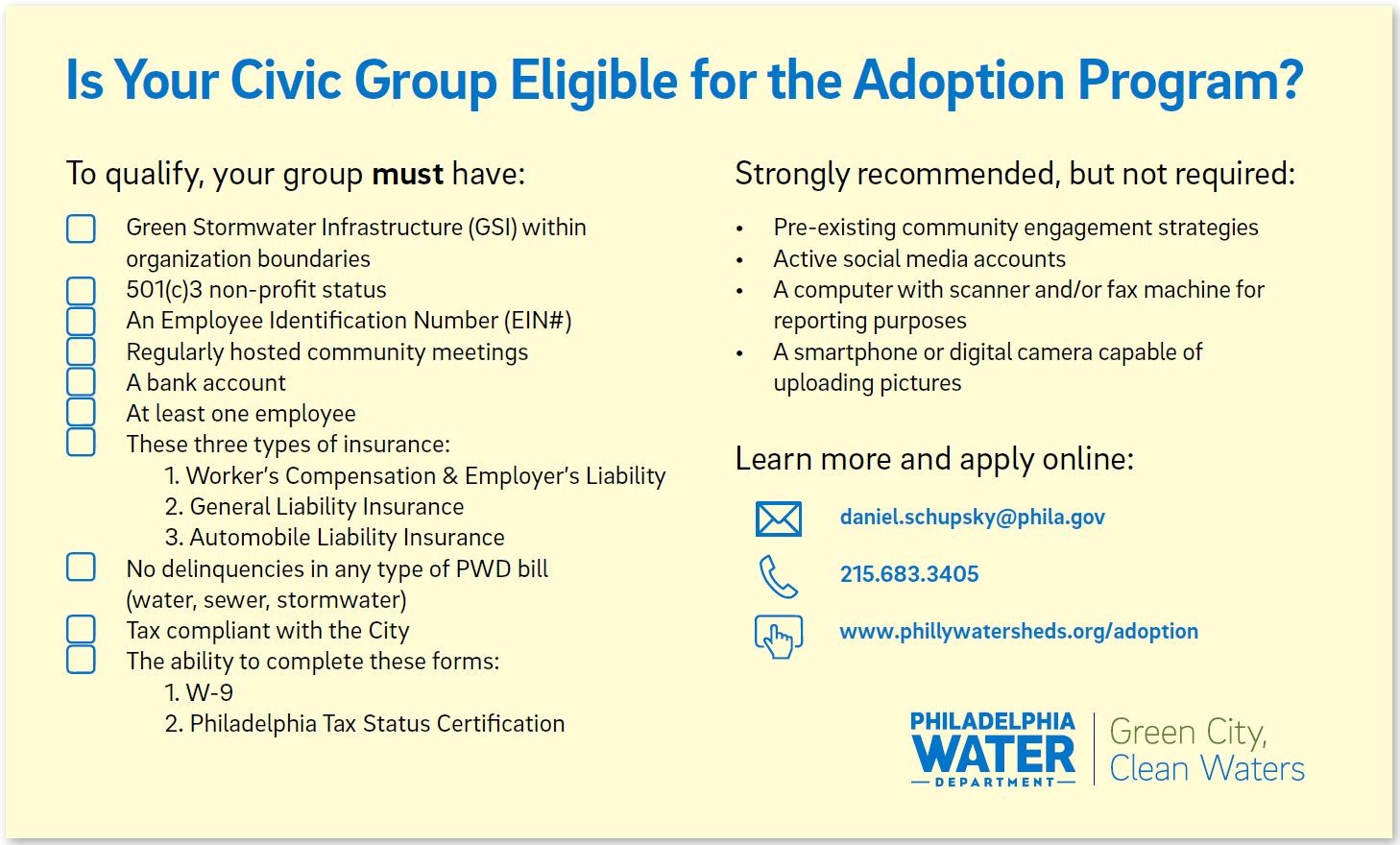 Is Your Civic Group Elligile for the Adoption Program? (see resources page for Eligibility Matrix pdf)