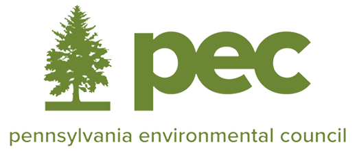 Pennsylvania Environmental Council (PEC logo features a silhouette of an evergreen tree to the left of the initials, with the full name written out below, all in a vibrant olive green.)