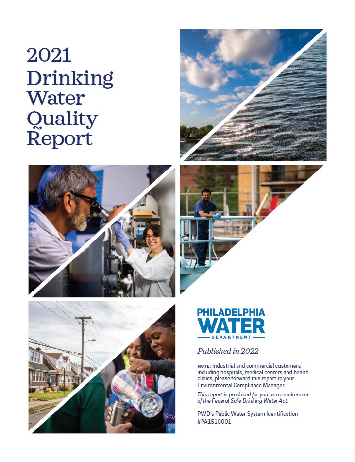 front cover of the print/pdf version of the 2021 Drinking Water Quality Report from the Philadelphia Water Department