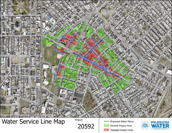 Map of project #20592, a water main replacement project in Fishtown
