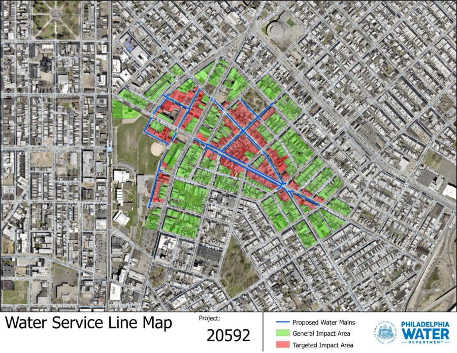 Map of project #20592, a water main replacement project in Fishtown