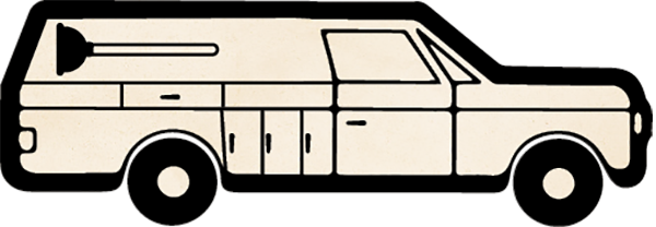 illustration of a service-body pickup (with external storage compartments around the truck bed) with a cap displaying a sideways plunger.