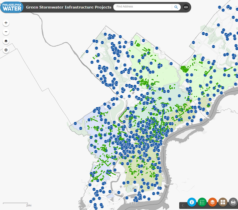 preview of the "Big Green Map" showing hundreds of green infrastructure sites around Philadelphia