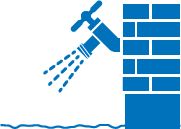 simple illustration of an outdoor spigot coming out of a brick wall, where you would attach a garden hose