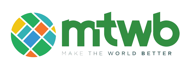 Make The World Better (logo features a circular mark divided into colorful rectangles next to the lowercase acronym mtwb, with MAKE THE WORLD BETTER written small underneath, in increasingly bolder letters)