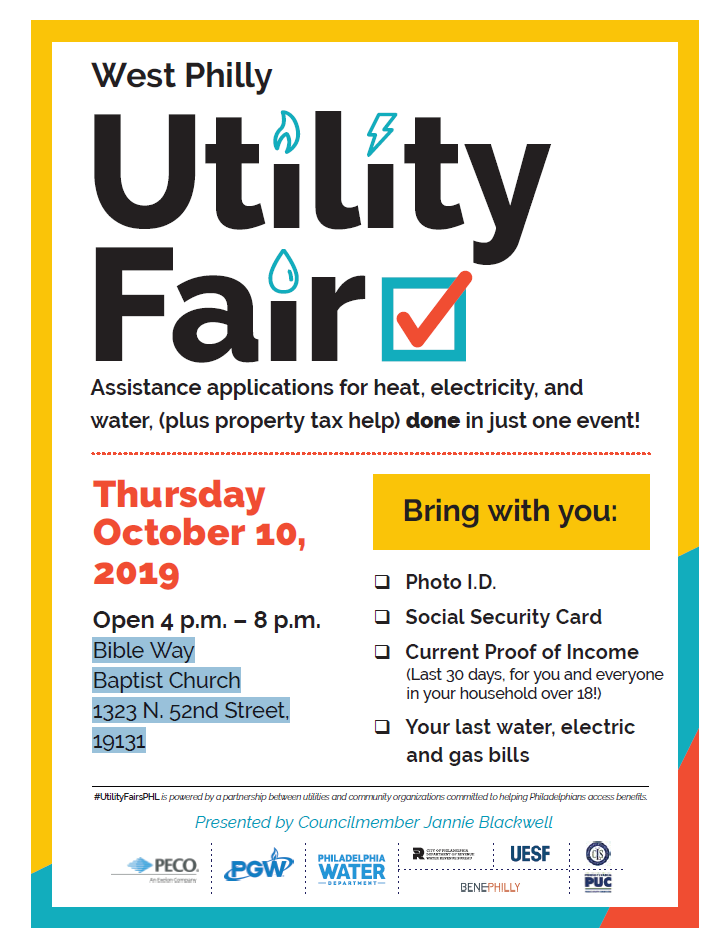 The Utility Fair will take place with staff from Councilwoman Blackwell's office Click for details about what to bring.