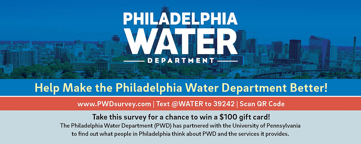 Any customer over 18 is eligible to take the Philadelphia Water survey available by texting @WATER to 39242. Participants will automatically enter a raffle to win one of many $100 gift cards.