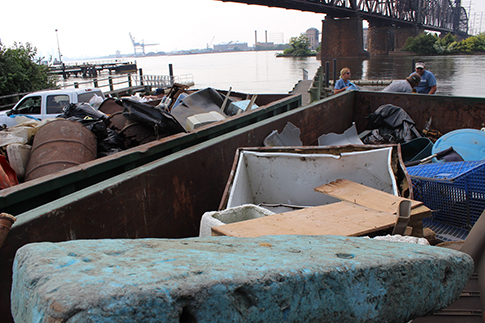 Two Dumpsters full of trash from the Delaware River.