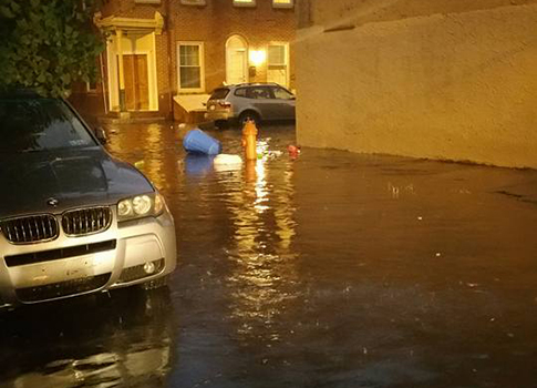 Northern Liberties flooding that occured after a July 9 downpour. Credit: Northern Liberties Neighbors Association.