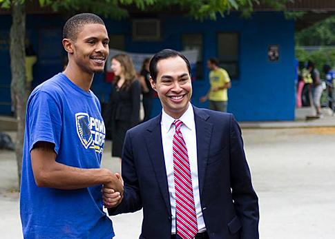 Above: Paul Johnson shakes hands with U.S. Secretary of Housing and Urban Development Julian Castro during his PowerCorpsPHL program. Photo Credit: PowerCorpsPHL 