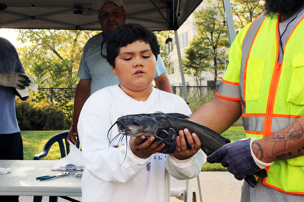Alex Sandoval caught the biggest fish in the under 14 category with this 22-inch catfish. Credit: Philadelphia Water