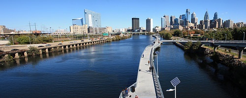 View of the Schuylkill Banks section of the Schuylkill Trail from the South Street Bridge.