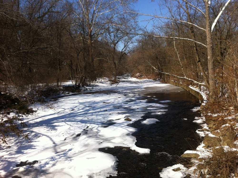The beautiful Tacony Creek in winter. Smart use of deicing products can help minimize impacts on our watersheds. Credit: TTF Watershed Partnership.