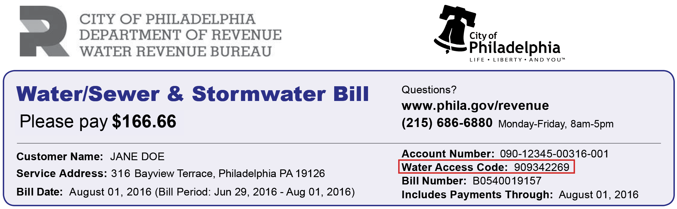 example of water bill