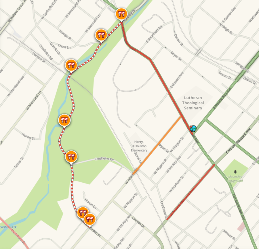 Map of street affected in project 41132 Cresheim Valley Drive