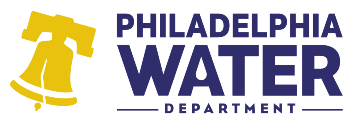 City of Philadelphia's gold Liberty Bell logo paired with the Philadelphia Water Department logo in dark blue.