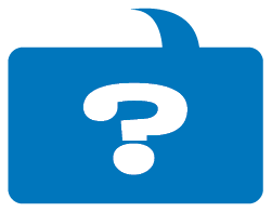 a blue rectangular speech bubble with a white question mark inside