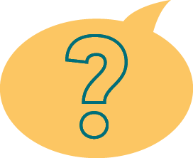 a gold speech bubble with a teal-outlined question mark inside