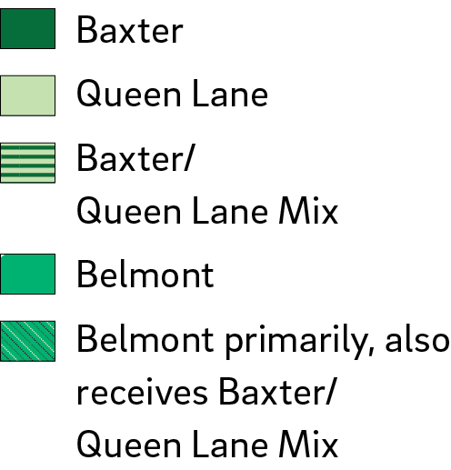 key indicating what the colors/patterns of shading in the map mean (map's alt text provides a detailed description)