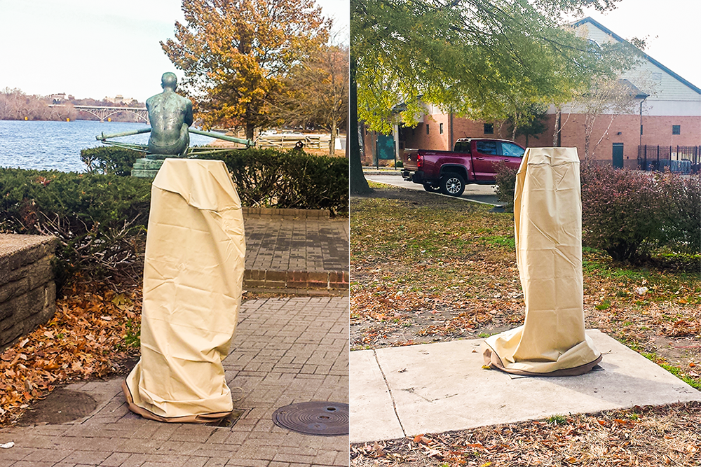 Two of the water stations along the Schuylkill River Trail between East Falls and the Fairmount Water Works shown covered for winter