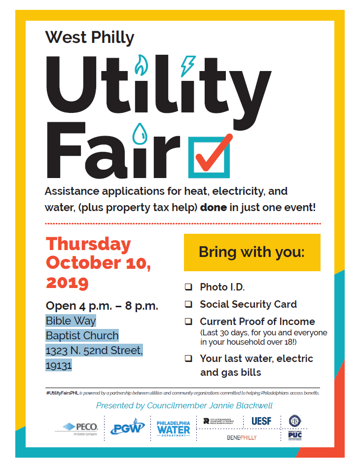 The Utility Fair will take place with staff from Councilwoman Blackwell’s office Click for details about what to bring.