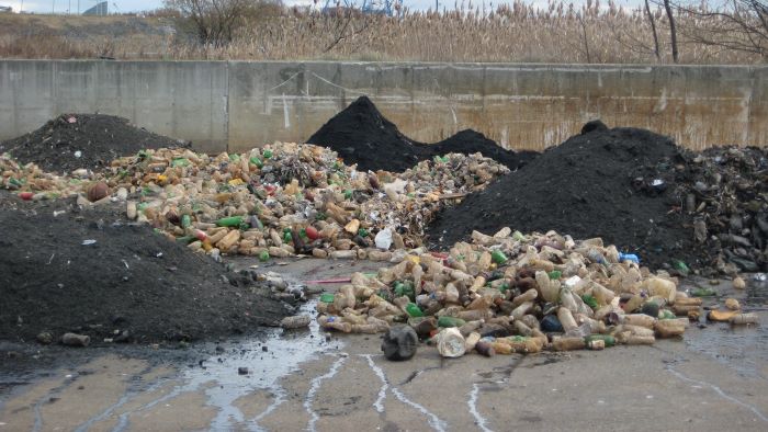 Piles of litter at PWD treatment plant. These plastic bottles had to be screened out along with wipes.